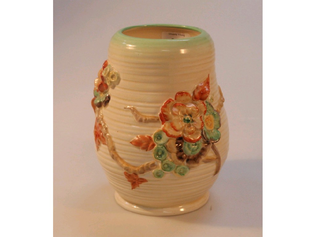 Appraisal: A post war Clarice Cliff vase the horizontally ribbed baluster