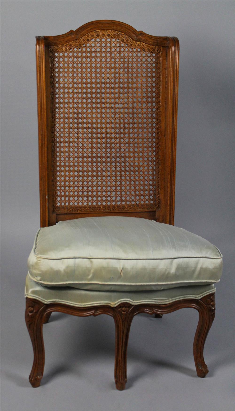 Appraisal: LOUIS XV STYLE CANED SIDE CHAIR with pale green cushioned