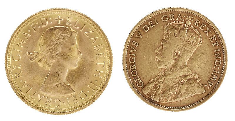 Appraisal: Two Foreign Gold Coins Canadian George V British Sovereign Queen