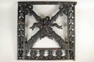 Appraisal: Cast Iron Gate w Shell Ribbon Torch Cast iron gate