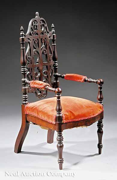 Appraisal: An American Gothic Carved Walnut Child s Chair mid- th