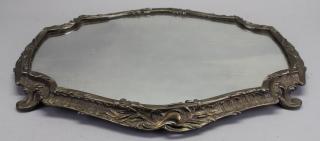 Appraisal: Antique Silvered Bronze Mirrored Plateau Antique Silvered Bronze Mirrored Plateau