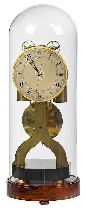 Appraisal: Rare Weight Driven French Brass Skeleton Clock th century inverted