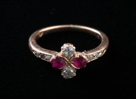 Appraisal: LATE TH C CONTINENTAL YELLOW GOLD DIAMOND AND RUBY PINKY