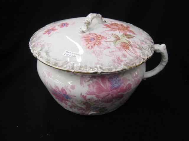 Appraisal: English Ironstone Covered Pot floral gold trim '' diameter