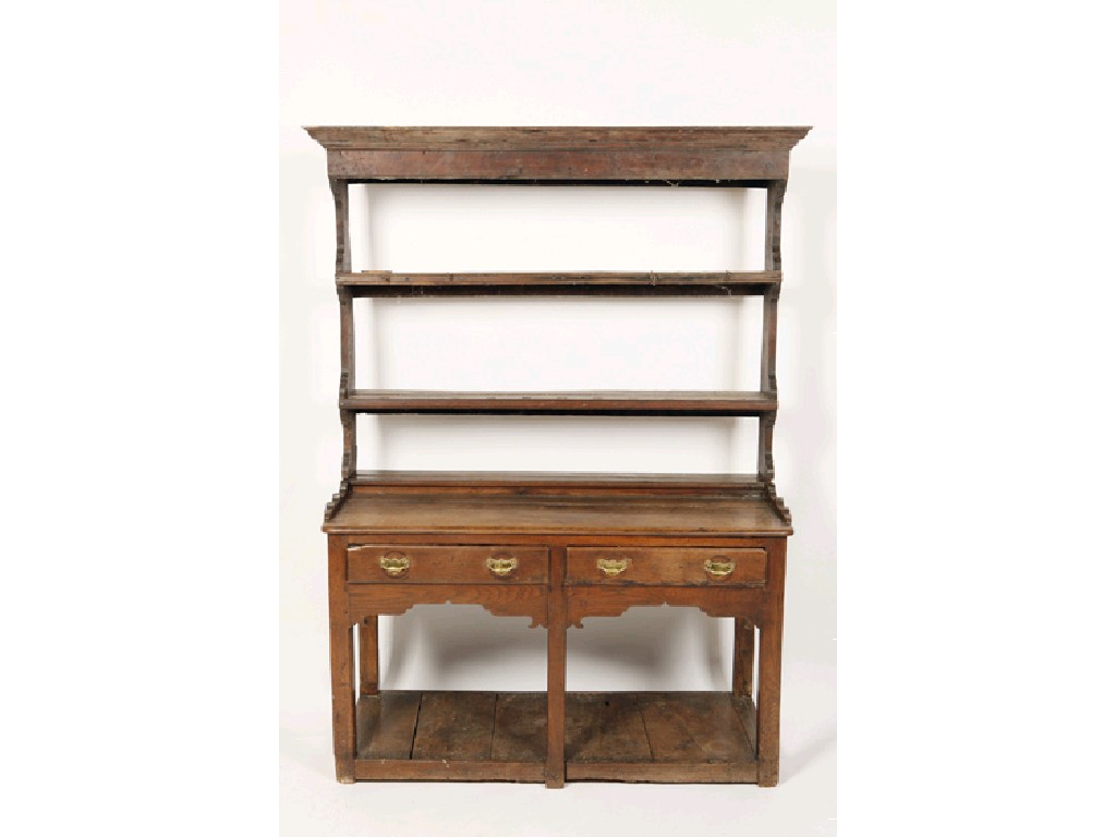 Appraisal: A GEORGE III OAK DRESSER the raised back with two