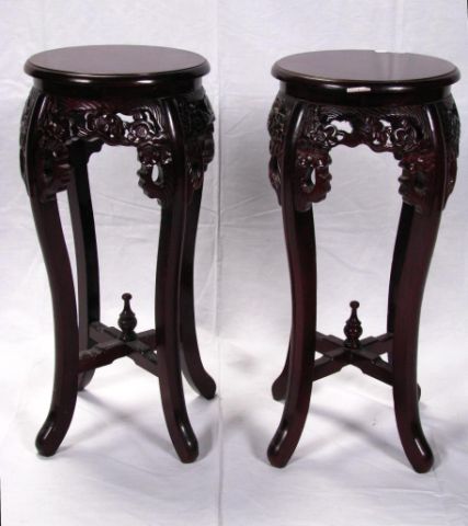 Appraisal: Pair of carved Oriental fern stands inches high red stained