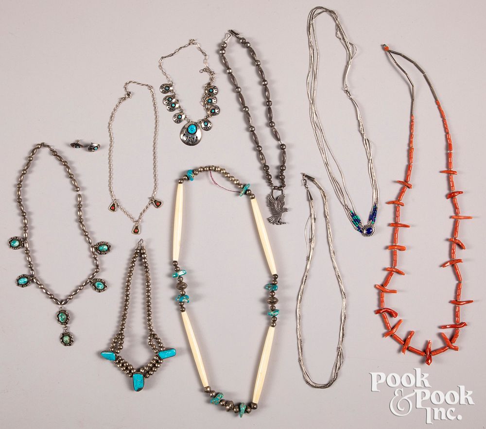 Appraisal: Nine Native American Indian necklaces Nine Native American Indian necklaces