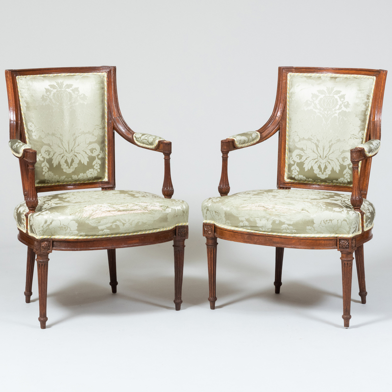 Appraisal: Pair of Late Louis XVI Beachwood Fauteuils en Cabriolet signed