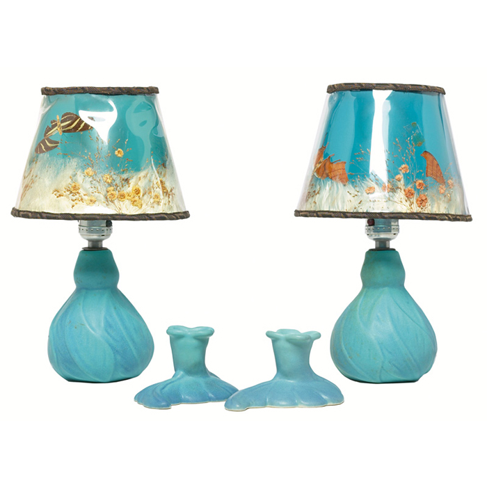 Appraisal: Van Briggle lamps pair raised leaves in a blue and