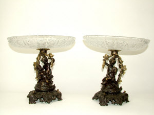 Appraisal: A pair of Victorian style bronze and cut glass tazzas