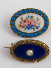 Appraisal: Two enamel brooches one marked s each approx cm