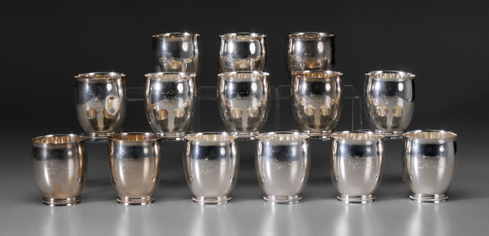 Appraisal: Set of Fourteen Sterling Cups American th century shaped sides