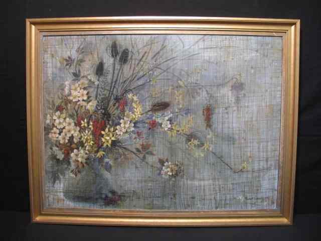 Appraisal: Robert Laessig mixed media floral painting Signed ''Robert Laessig'' in