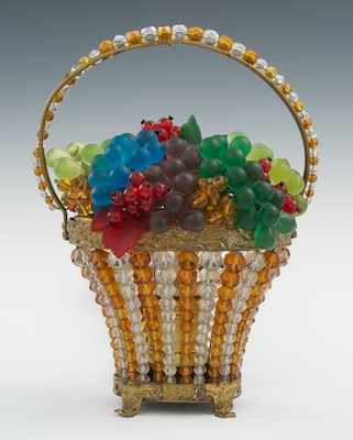 Appraisal: A Czech Beaded Glass Boudoir Lamp The basket shape lamp