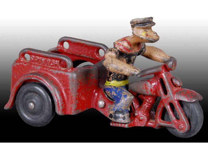 Appraisal: Cast Iron Hubley Popeye Spinach Motorcycle Toy Description - ''