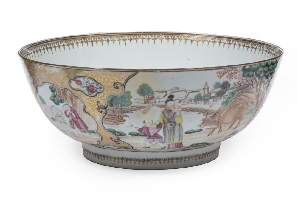 Appraisal: Large Chinese Export Famille Rose Porcelain Punch Bowl late th