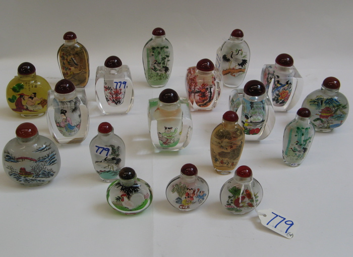 Appraisal: COLLECTION OF EIGHTEEN CHINESE SNUFF BOTTLES having interior decorated glass