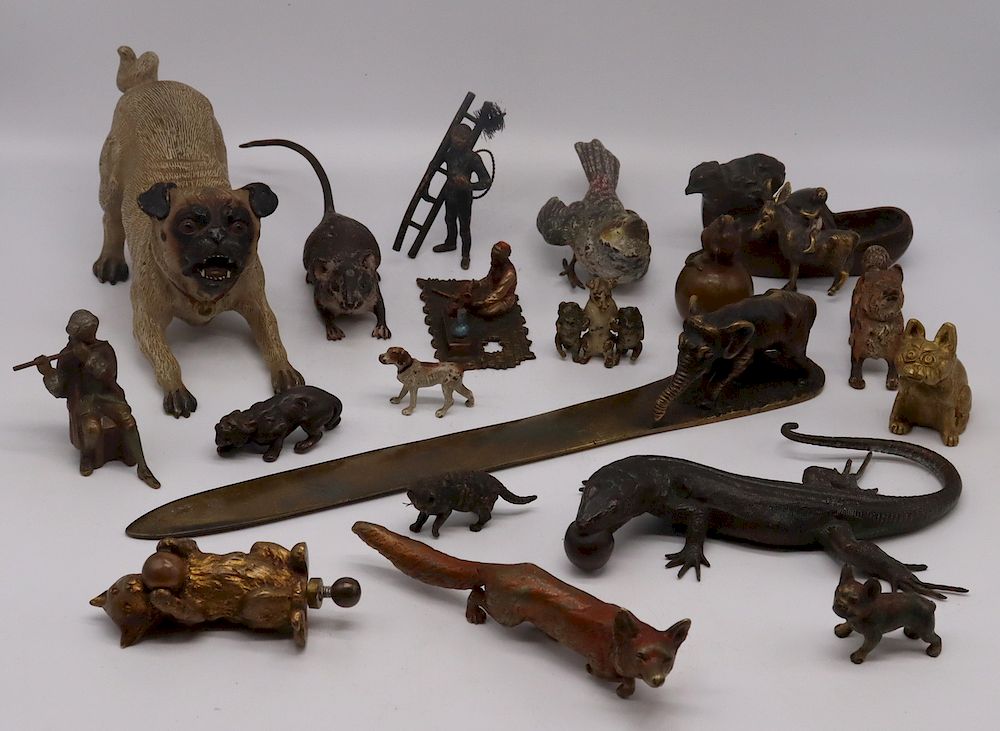 Appraisal: Grouping of Assorted Bronze Animal Figures Includes a large cold