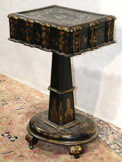 Appraisal: Victorian papier mache sewing box on stand Victorian papier mache