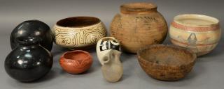 Appraisal: Nine piece lot including burlwood bowl Indian and Mexican pottery