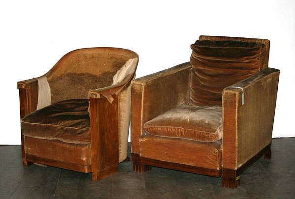 Appraisal: A group of five Neoclassical style club chairs upholstery distressed