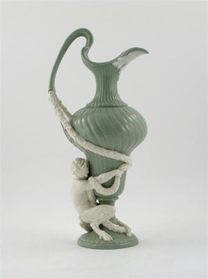 Appraisal: A Minton green and white pottery ewer decorated with a