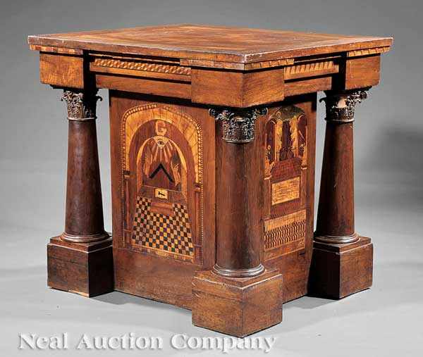 Appraisal: A Rare American Inlaid Exotic Woods and Walnut Architectonic Pedestal