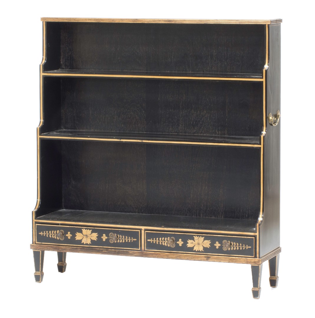 Appraisal: A Regency style black painted and gilt highlighted waterfall three