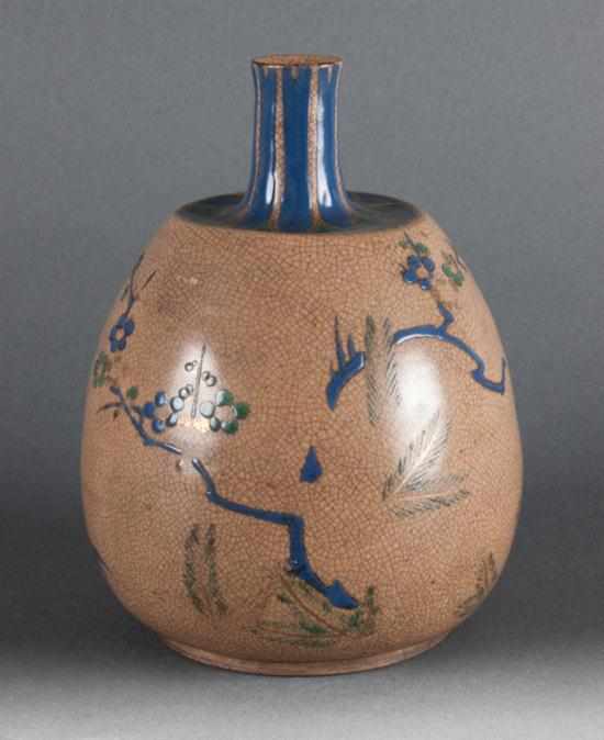 Appraisal: Japanese enameled and gilt brown porcelain bottle th Century with