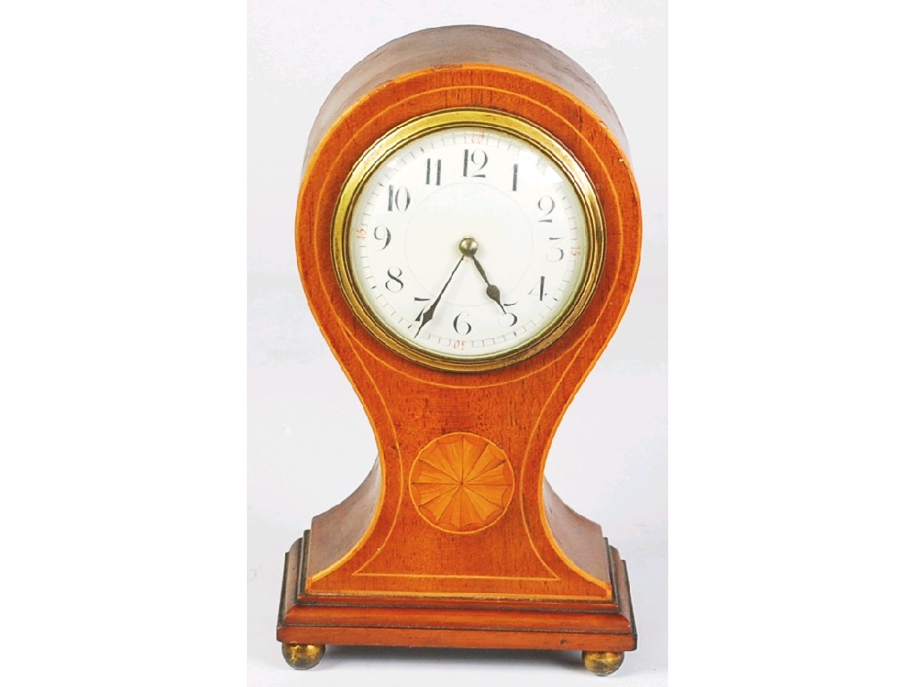 Appraisal: EDWARDIAN INLAID MAHOGANY BALLOON CASED MANTEL CLOCK with white dial