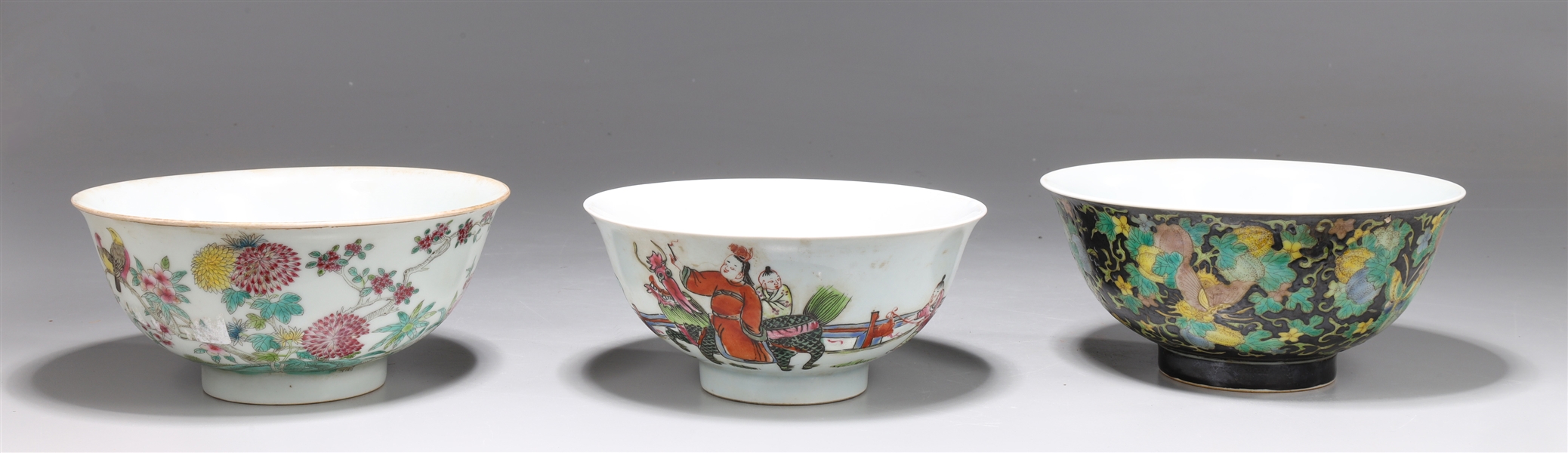 Appraisal: Three Chinese enameled porcelain bowls including bowl with white interior