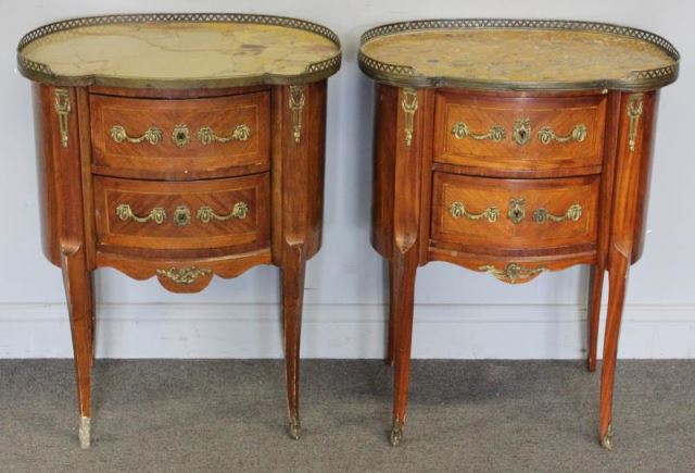 Appraisal: Pair of French Bronze Mounted Marble Top Stands Inlaid and