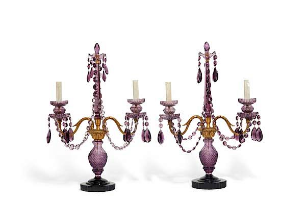 Appraisal: A pair of Bohemian amethyst glass girandoles A pair of