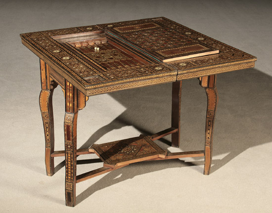 Appraisal: Syrian Colored Wood and Mother-of-Pearl Marquetry and Parquetry Fruitwood Games