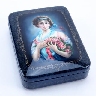 Appraisal: Russian Erotic Lacquered Paper Mache Box Signed Portrait of a