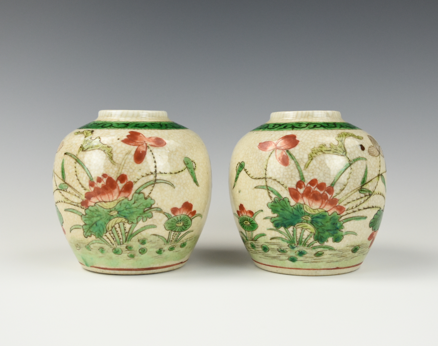 Appraisal: PAIR CHINESE FAMILLE VERTE GE GLAZED JARS TH C A