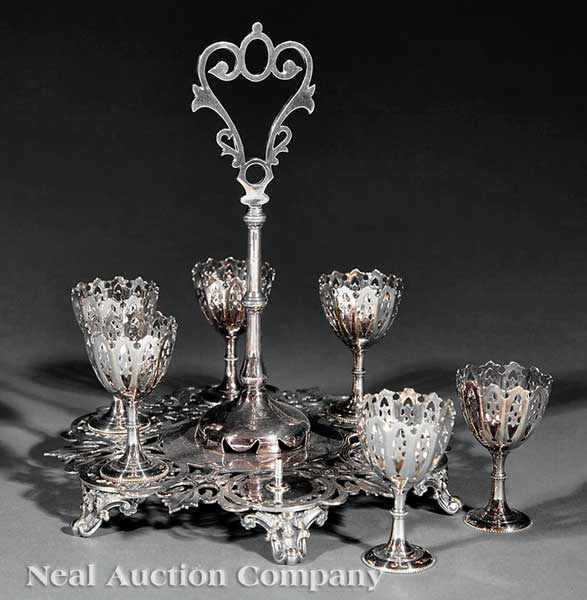 Appraisal: An Antique Silverplate Egg Cup Stand unmarked with six cups