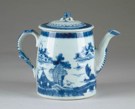 Appraisal: CANTON BLUE AND WHITE COVERED TEAPOT Teapot has wide rim