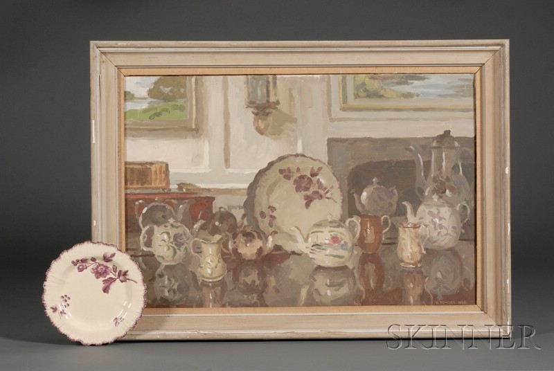 Appraisal: Donald Towner British - Oil Painting and a Creamware Plate