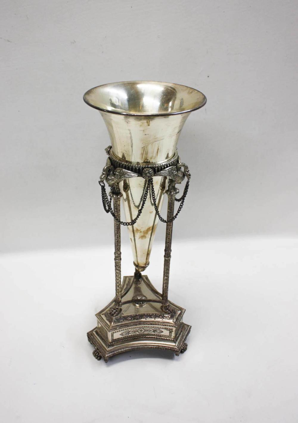 Appraisal: EMPIRE STYLE SILVERPLATED VASE of trumpet form fitted in the