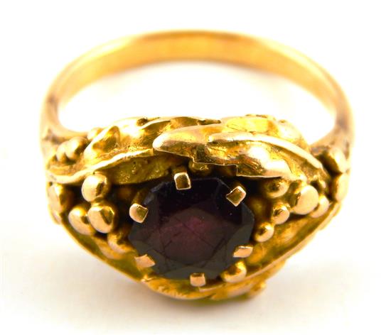 Appraisal: JEWELRY Garnet Ring tested K yellow gold octagonal faceted garnet