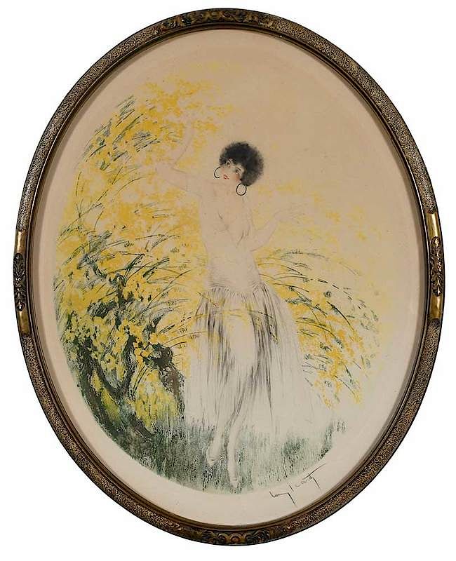 Appraisal: Louis Icart French - Forsythia label verso title Summer signed