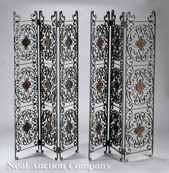 Appraisal: A Decorative Wrought Iron and Gilt Painted Six-Panel Screen height