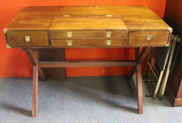 Appraisal: Campaign Style Desk on X Form BaseFrom a Queens NY