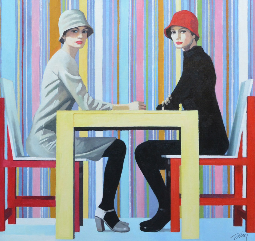 Appraisal: ZHOU Jie th- st Century '' Ladies in Paris'' Oil