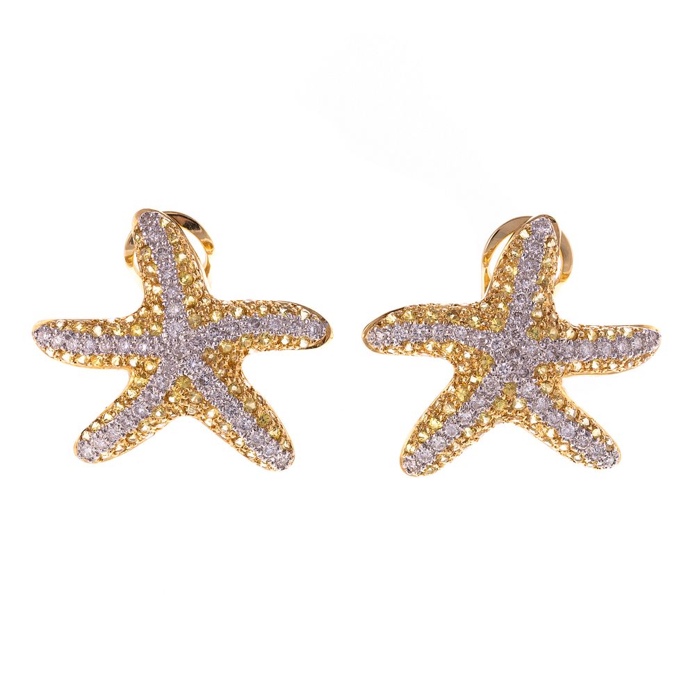 Appraisal: A Pair of Diamond Starfish Earrings in K K yellow