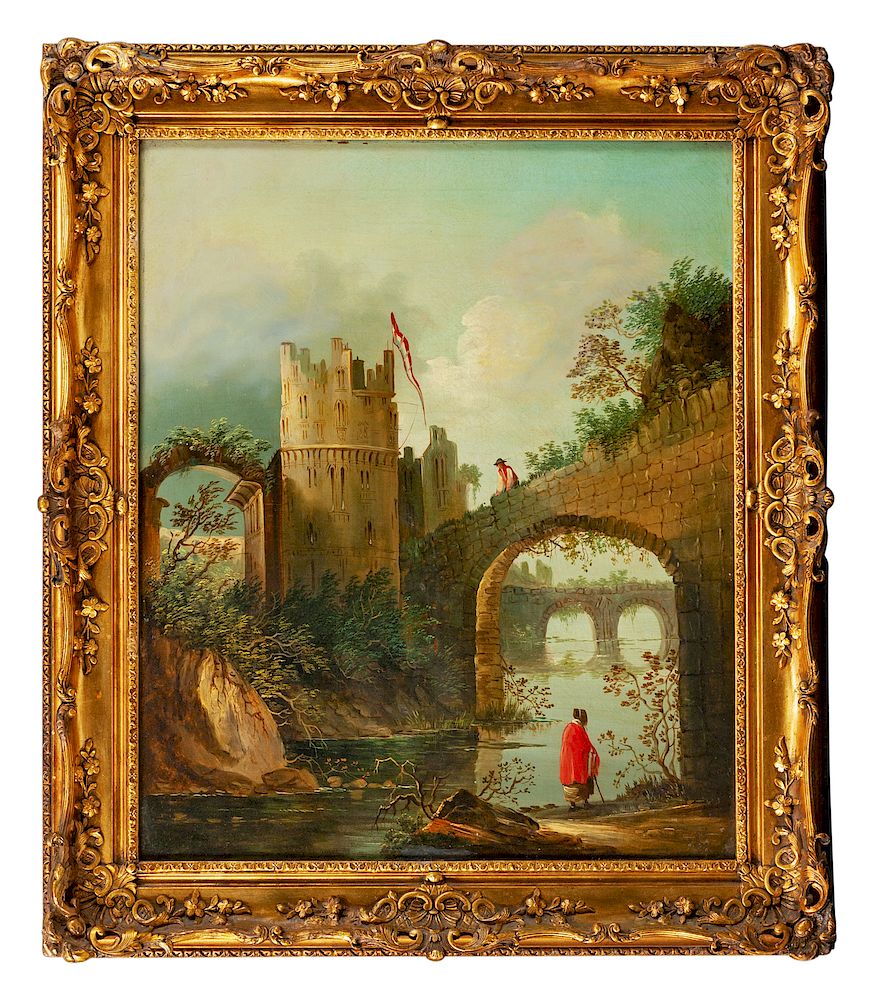 Appraisal: Continental th Century Continental th Century Landscape with a Ruined