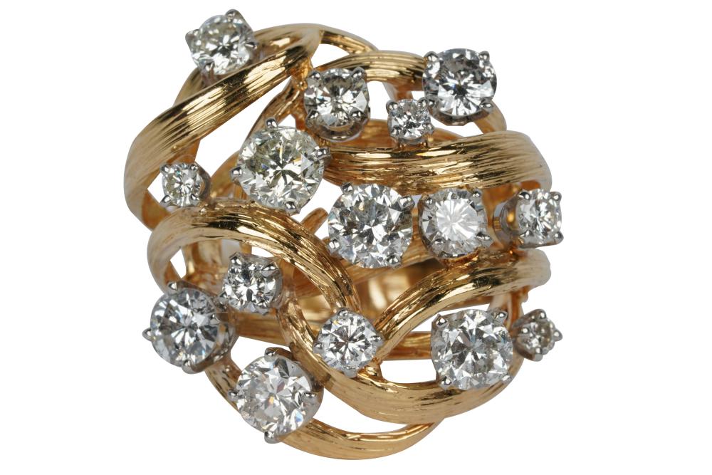 Appraisal: KARAT YELLOW GOLD DIAMOND CLUSTER RINGcontaining nine round brilliant cut