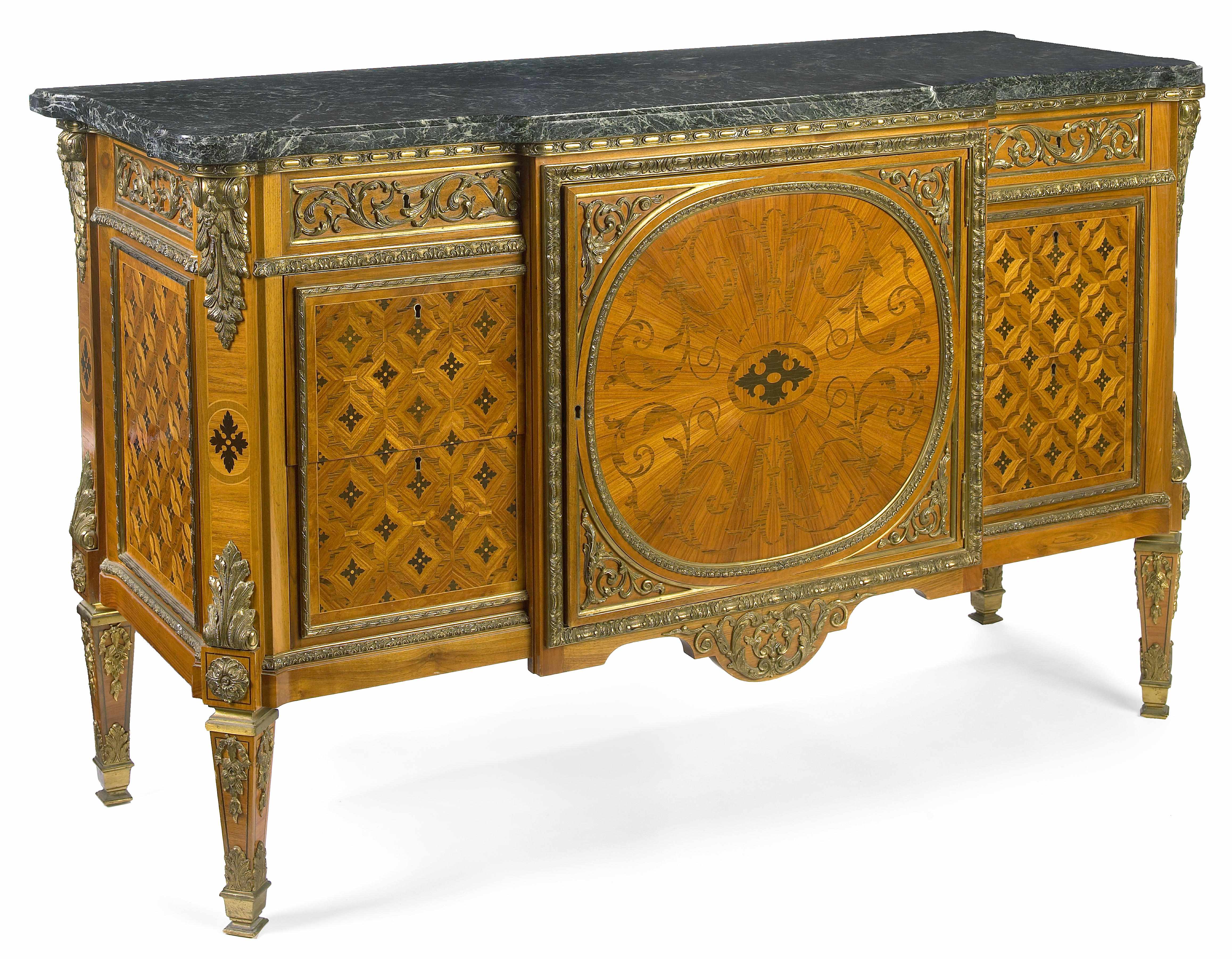 Appraisal: A Louis XV XVI Transitional style gilt bronze mounted marquetry